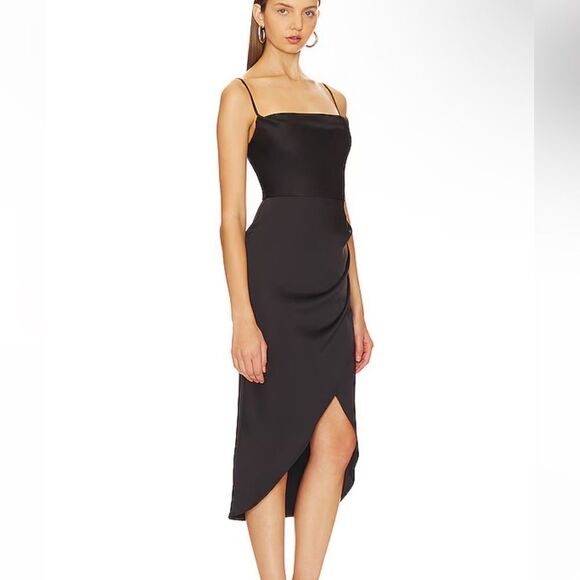NWT More To Come Adonia Wrap Midi Dress in Black strappy Revolve M - Picture 2 of 8